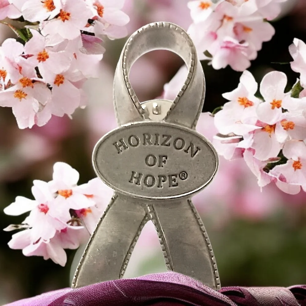 Longaberger Horizon of Hope Lapel Pin Basket‎ Tie On Pewter Vintage USA Ribbon
